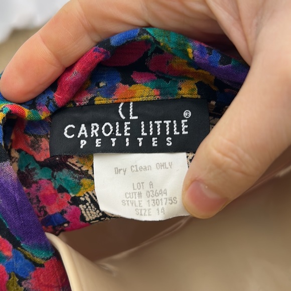 Carole Little petites floral art boho tie front button down long sleeve blouse - Picture 6 of 7